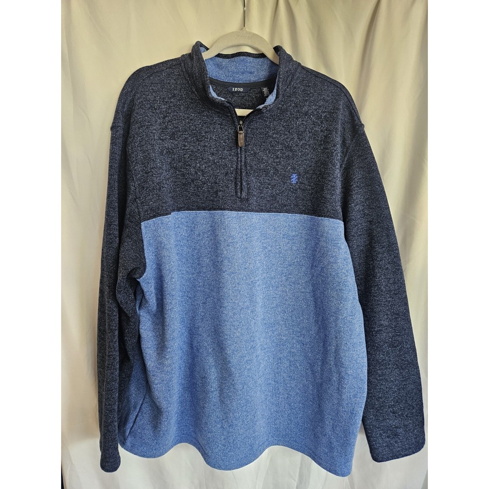 IZOD Mens 2XLT Quarter Zip Pullover Sweater Blue Colorblock Long Sleeve